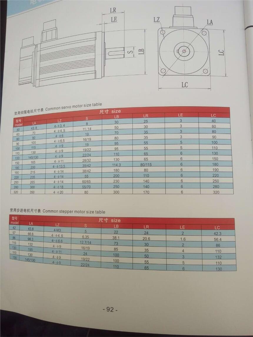 常用伺服電機步進電機尺寸圖